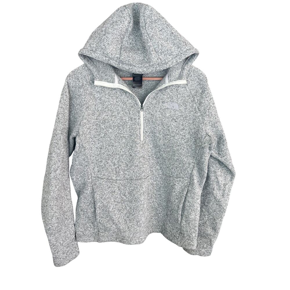 North Face Womens Crescent Hooded Jacket L Gray Sweater Pullover Camp Hike